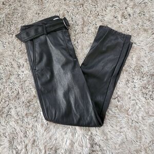 LOFT Imitation Leather High Rise Belted Black Slim Pants Size 4